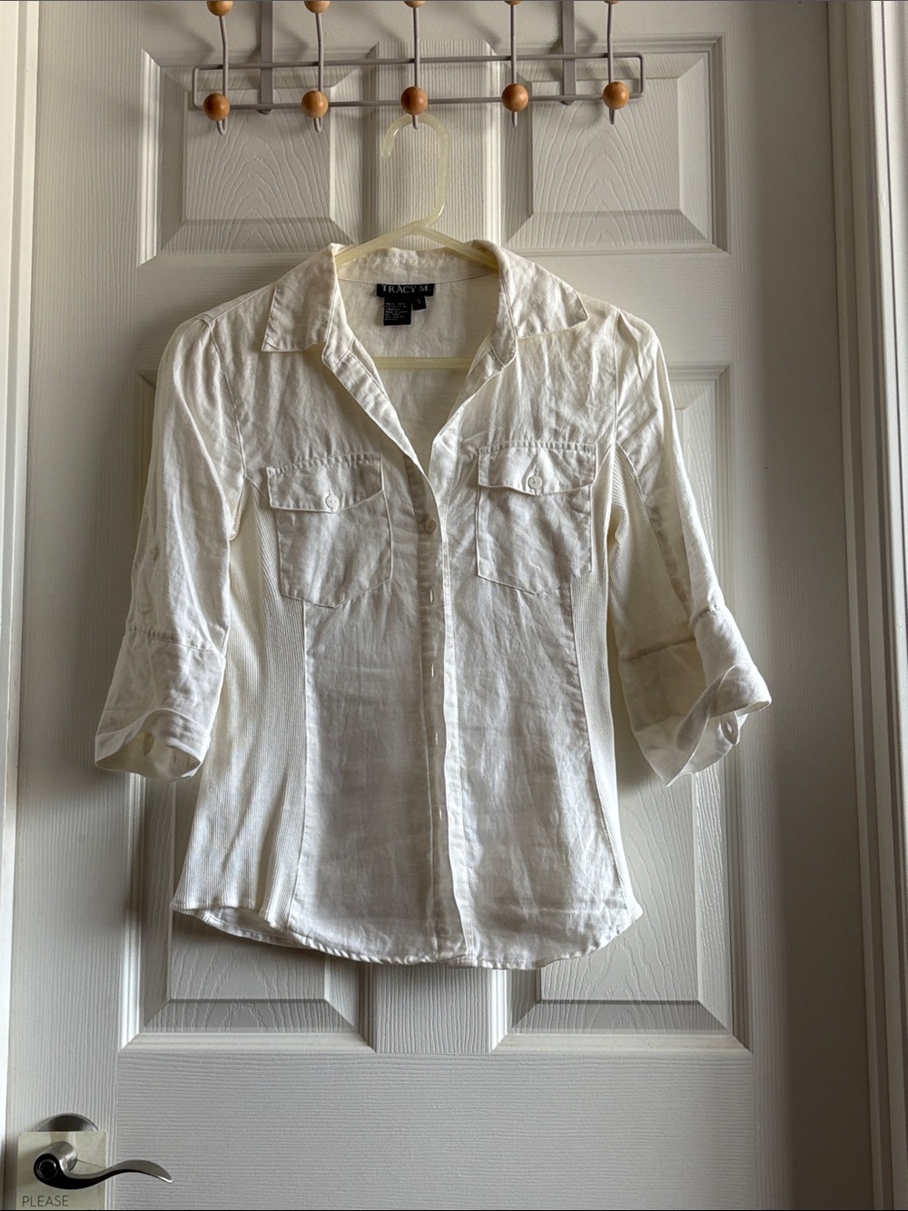Tracy M Cream Button-Up Blouse
